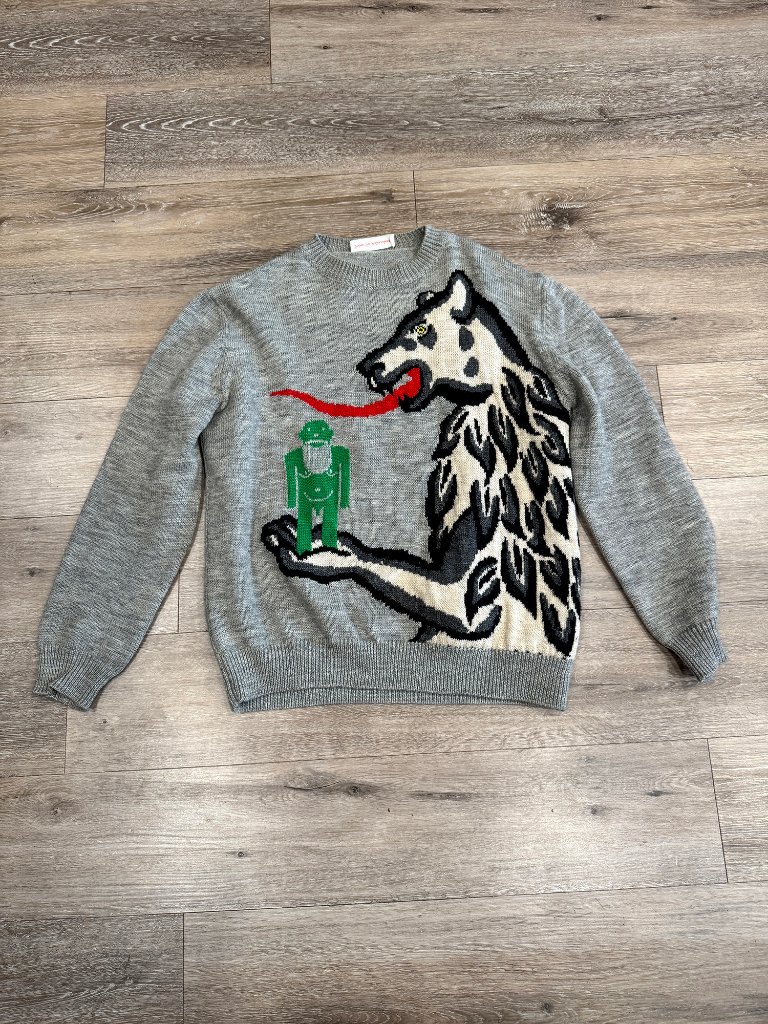 Walter Van Beirendonck Fw16 "Woest" Intarsia Knit Sweater Gray -Fits Like An Xl